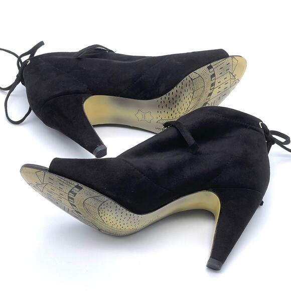 Bella Vita Black Peep Toe Bootie Nicky II Faux Suede Zip Front - 10 Medium - Picture 4 of 10